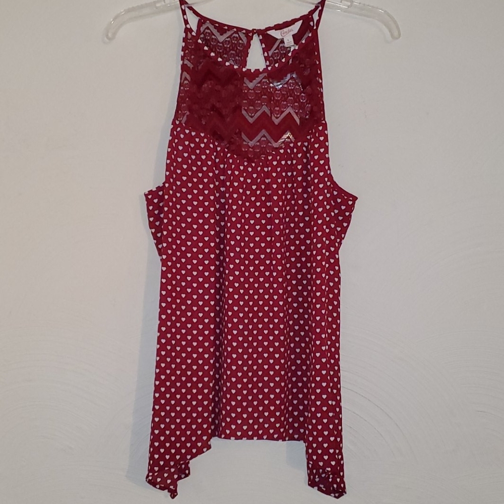 Candies halter top L red white hearts NWT
